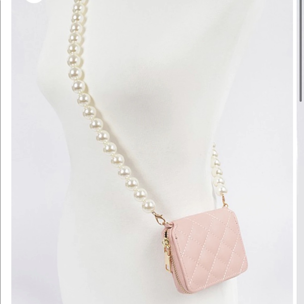 Faux Pearl Quilted Wallet Crossbody NEW